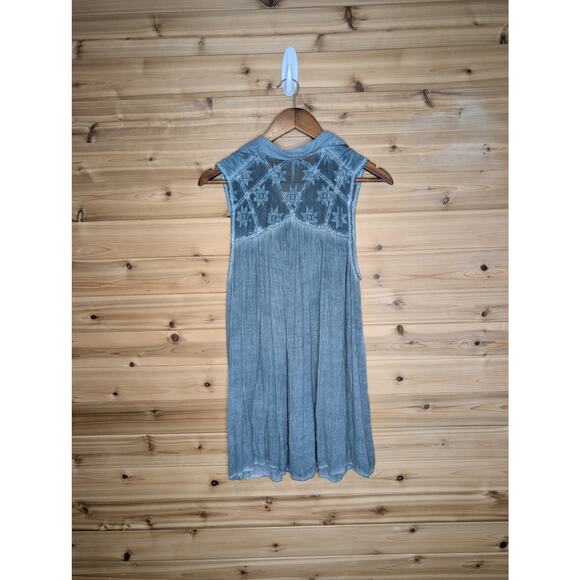 Free people Top Womens Large Blue Sleeveless Boho Blouse Lace Tank - Picture 5 of 11